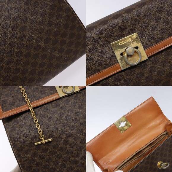 CELINE Macadam Canvas Hand Bag Pvc Leather Brown Gold - Picture 11 of 13